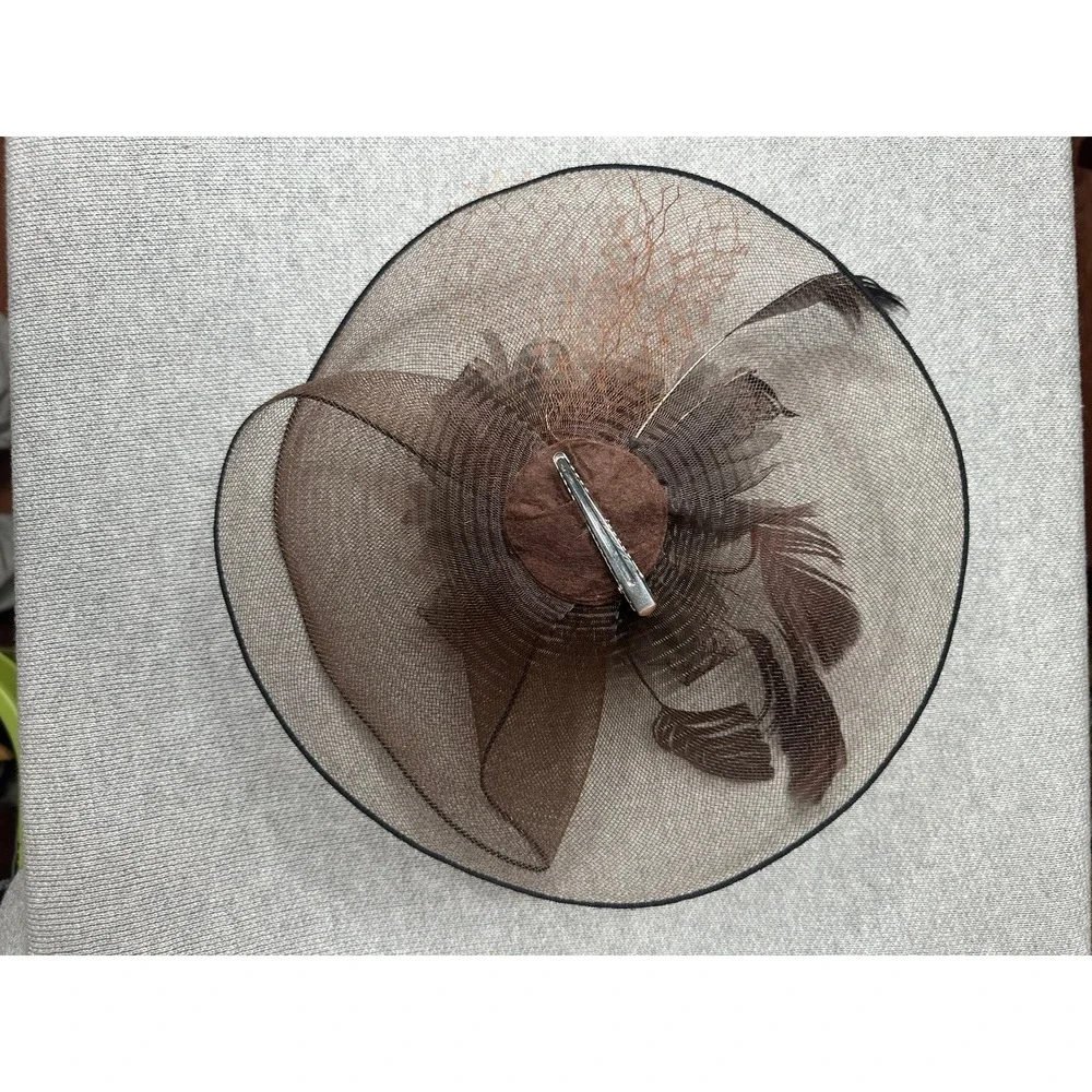 VTG Women's Fascinator Hat High Tea Wedding Polo Kentucky Derby Mocha